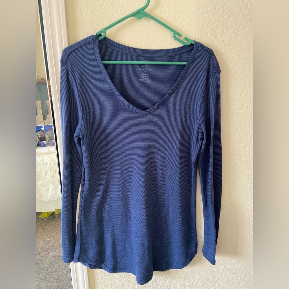 Women’s Woolx Eva Tunic Top - Blue Stripes, size Large, 100% Soft Merino Wool